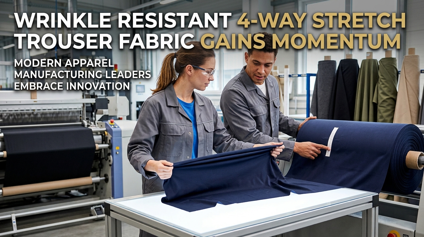 Kain Celana Panjang Stretch 4 Way Tahan Kerut Nambah Momentum ing Pabrik Busana Modern
